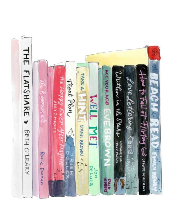 watercolor painting of a stack of books