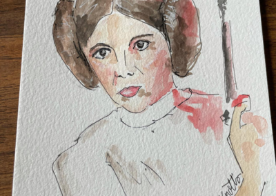 watercolor painting of Princess Leia